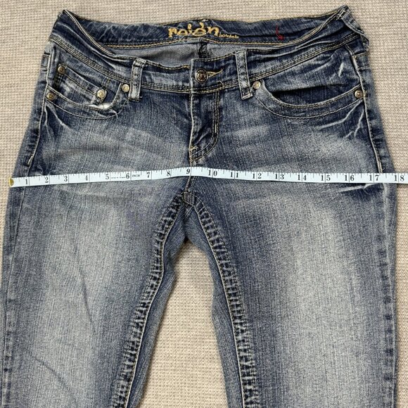 Reign Womens Blue Denim Skinny Leg Jeans Low Rise Stretch Pockets Size Curvy 3 - Picture 10 of 14